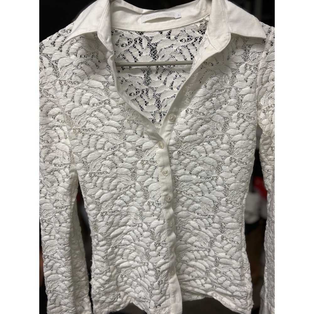Anne Fontaine White Floral Lace Button Down Shirt Blouse Size 36